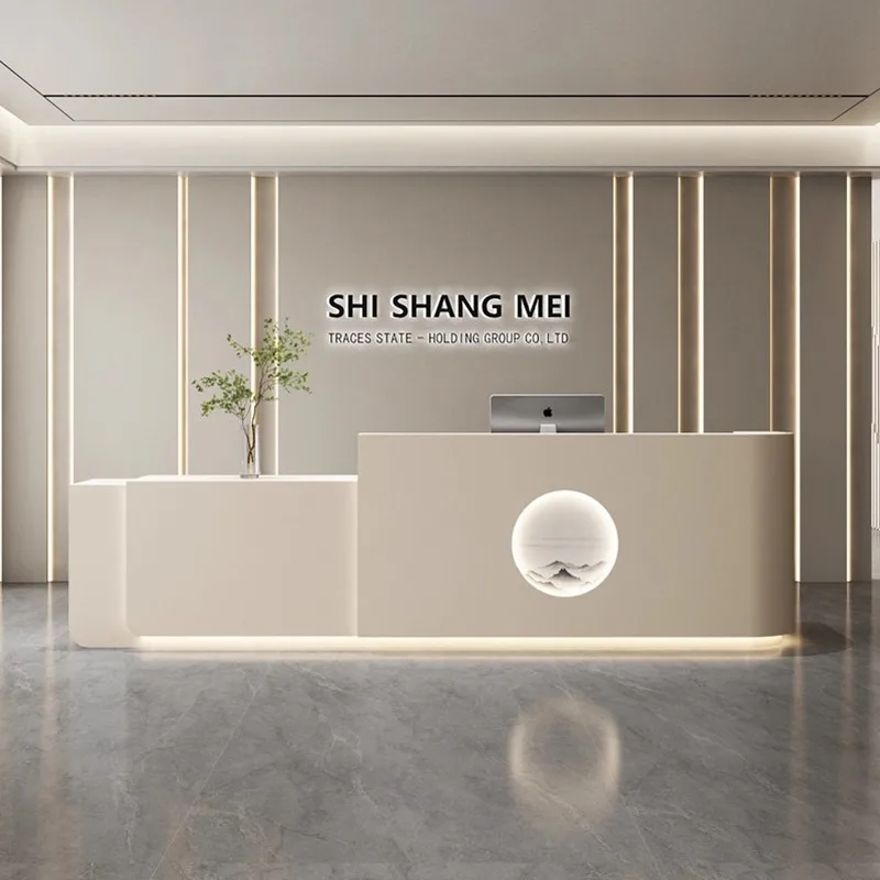Office Furniture Store - Mostrador de Recepción Estilo Nórdico Crema,