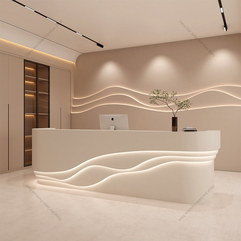 Office Furniture Store - Mostrador de Caja Estilo Nórdico Crema,